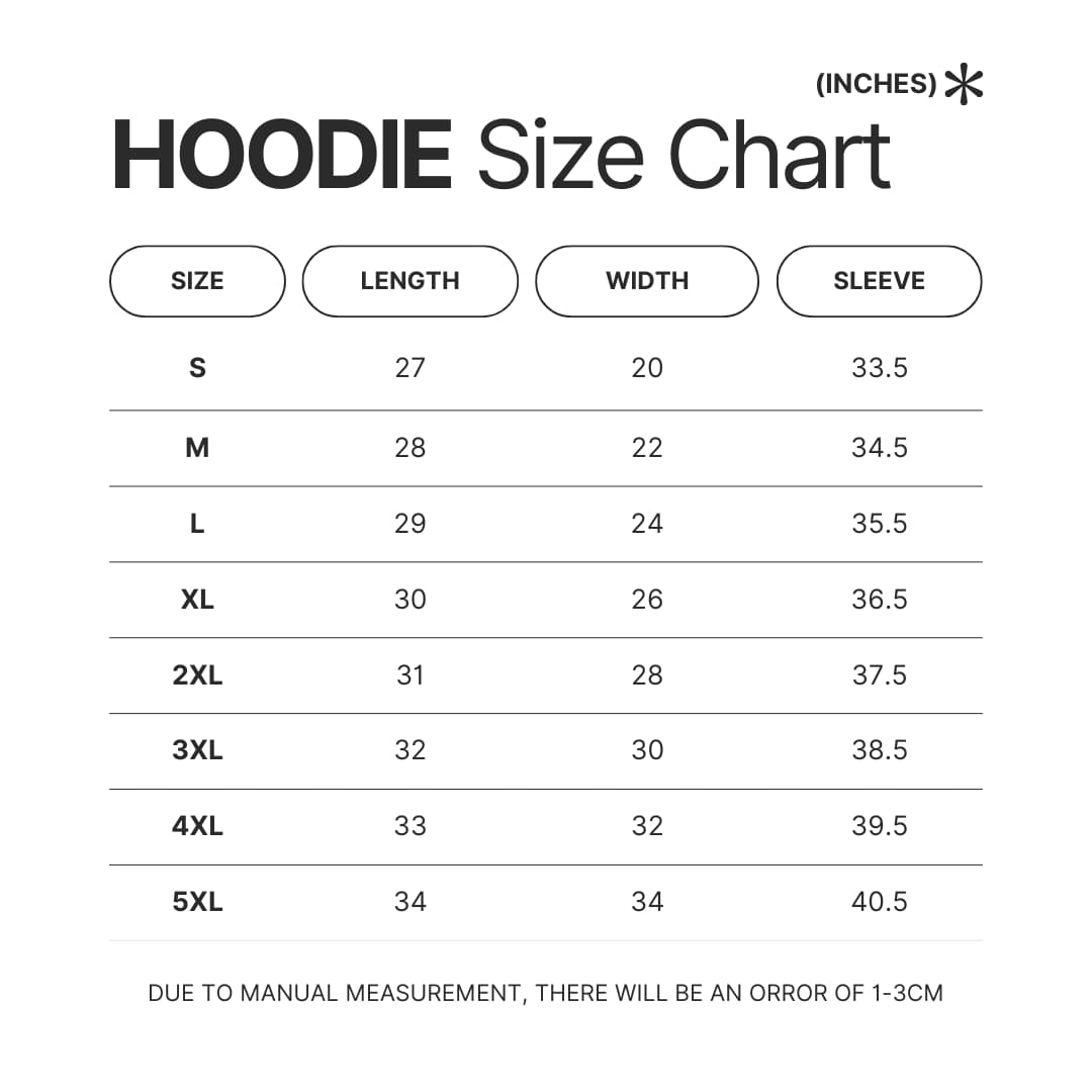 Hoodie Size Chart - Saiki K Shop