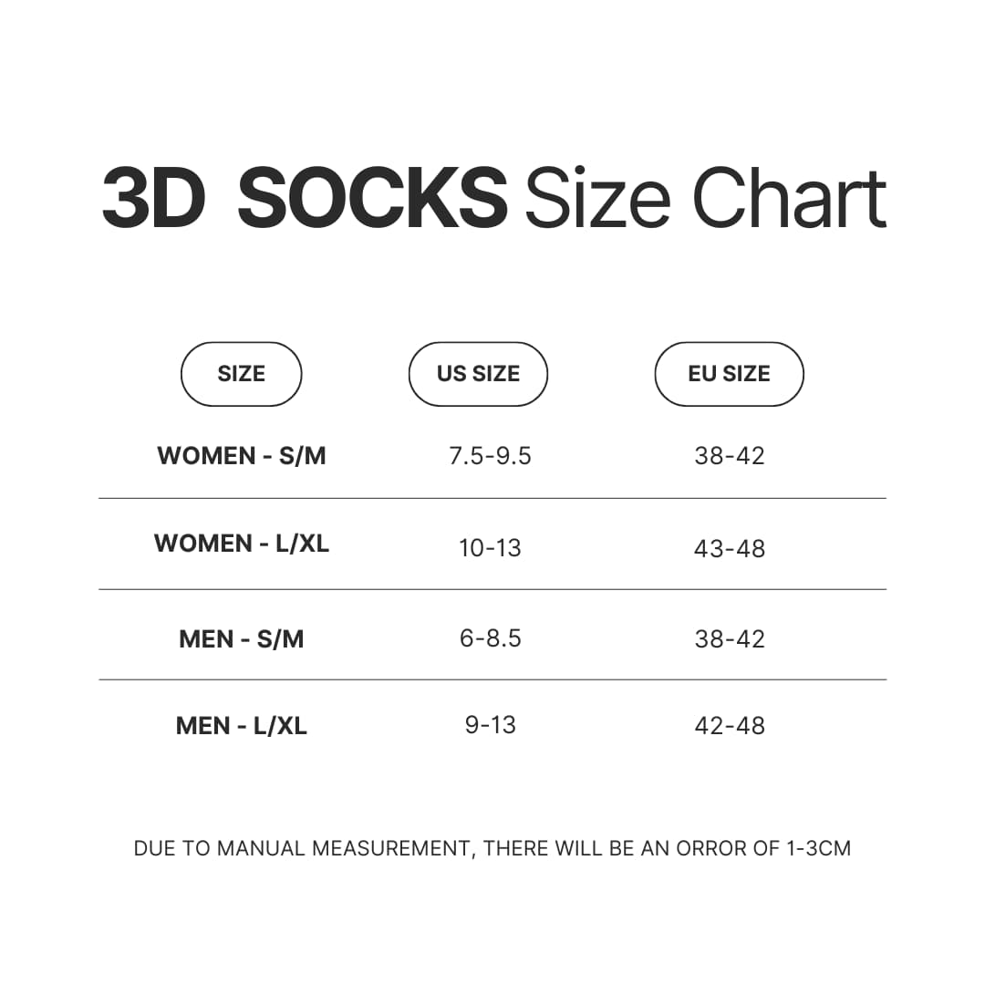 3D Socks Size Chart - Saiki K Merch