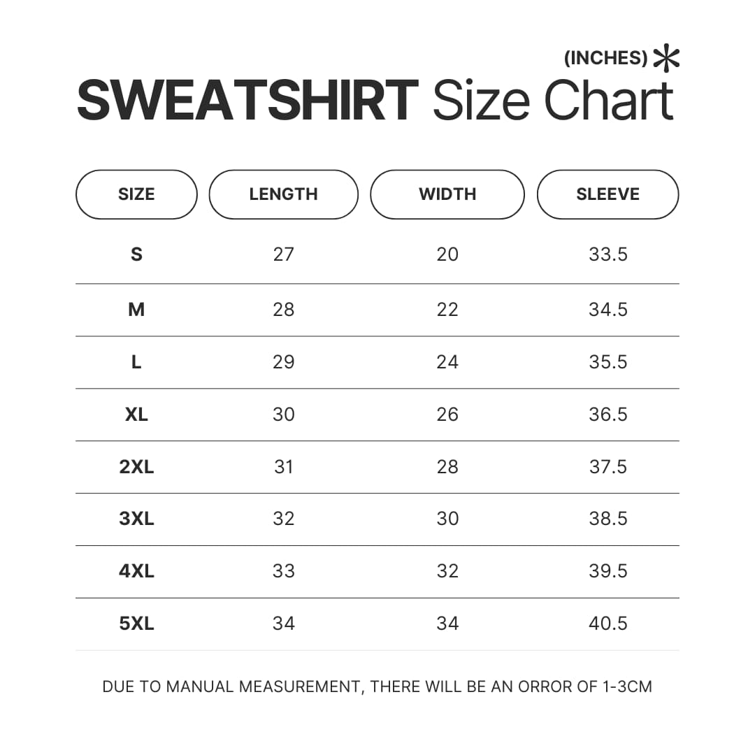 Sweatshirt Size Chart - Saiki K Merch